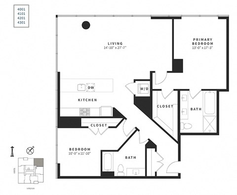 Floor plan for 2 beds, 2 baths, 1583 sqft